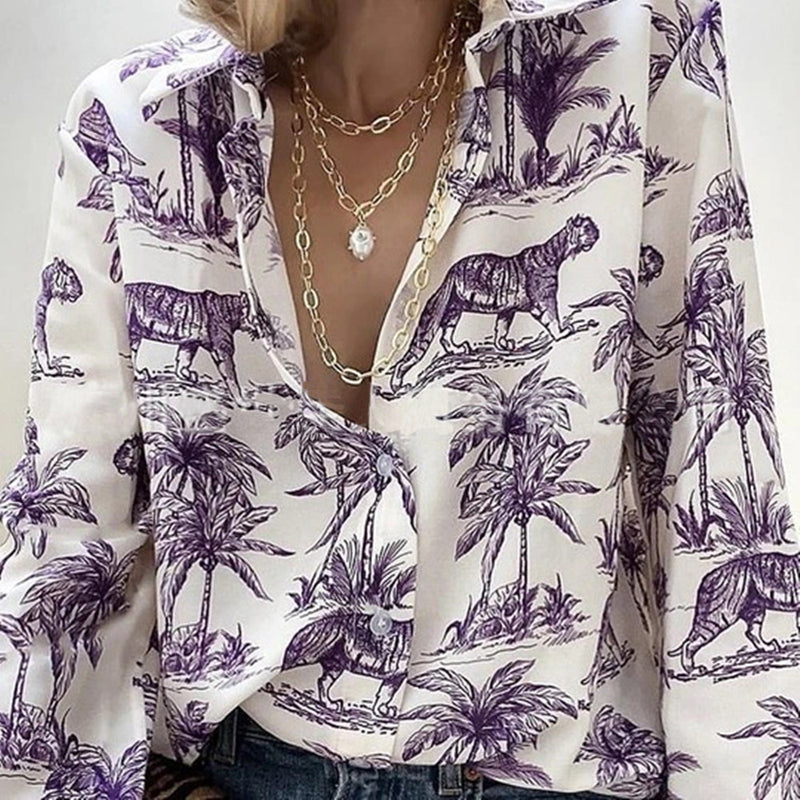 Fashion Casual Tiger Print Shirt Top