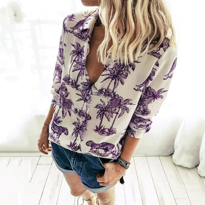 Fashion Casual Tiger Print Shirt Top