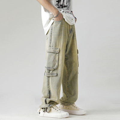 Retro Multi-pocket Workwear Jeans For Men