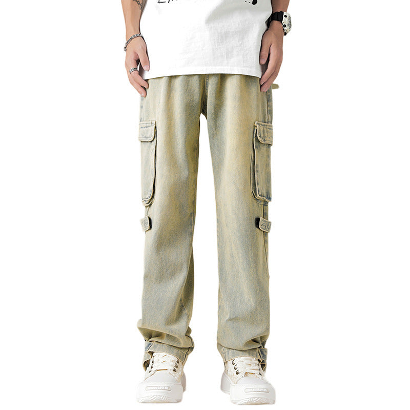Retro Multi-pocket Workwear Jeans For Men