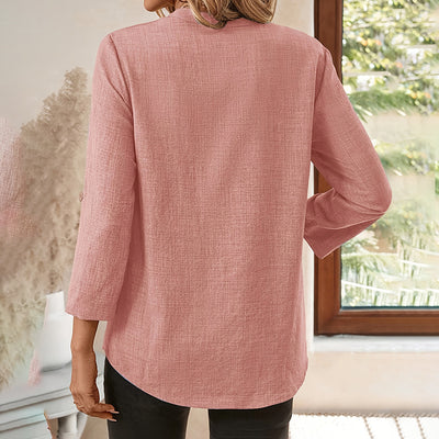 Womens Casual Summer Shirts Notch V Neck Blouses 3 4 Roll Sleeve Tunics Tops