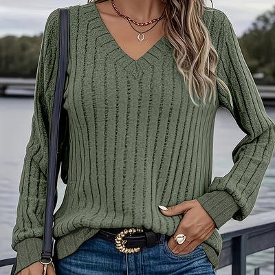 Women's Long Sleeve Blouses Shirts With Ribbed Knit Work Office Basic Tops