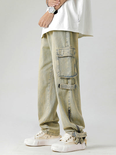 Retro Multi-pocket Workwear Jeans For Men